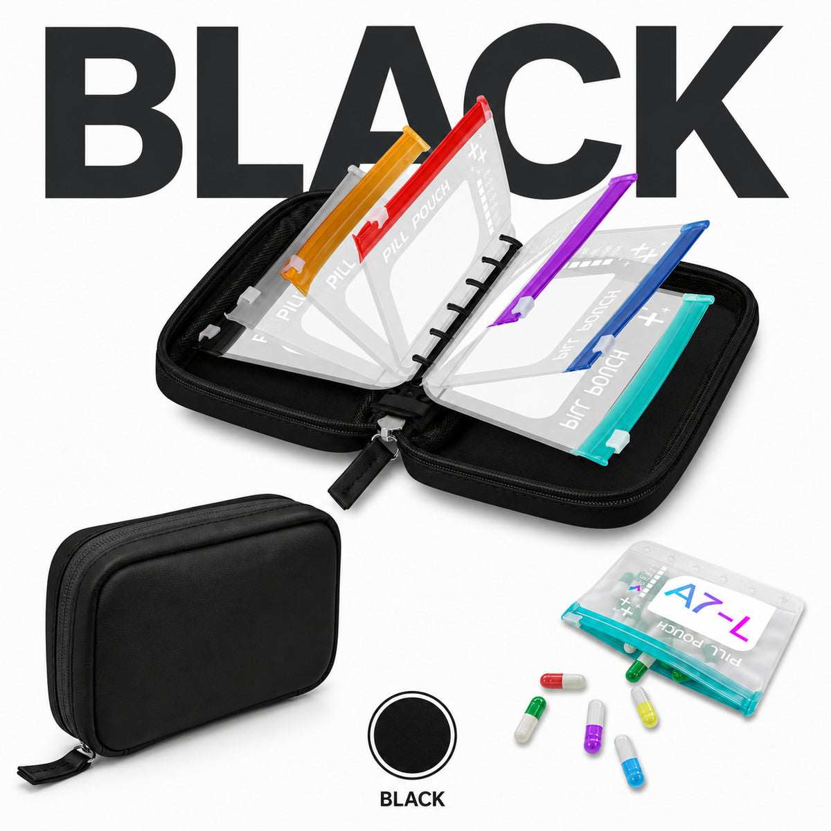 💊A8 Waterproof 14-Pouch Weekly Pill Organizer, Color-Coded Travel Storage for Vitamins & Supplements