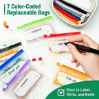 💊A8 Waterproof 14-Pouch Weekly Pill Organizer, Color-Coded Travel Storage for Vitamins & Supplements